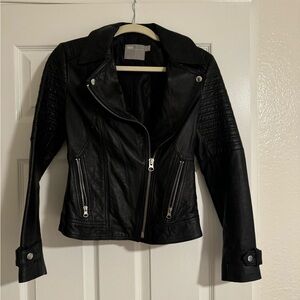 ASOS Design Genuine Leather Motorcycle Jacket in Black